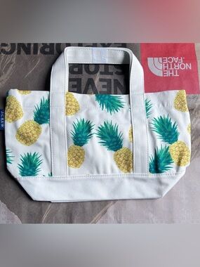 NWT J. Crew Factory Printed Mini Canvas Tote with Yellow & Green Pineapple Print